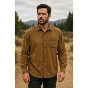 REI Men's XXL‎ Lightweight Plaid Button-Up Shirt Brown Tan Hiking Casual